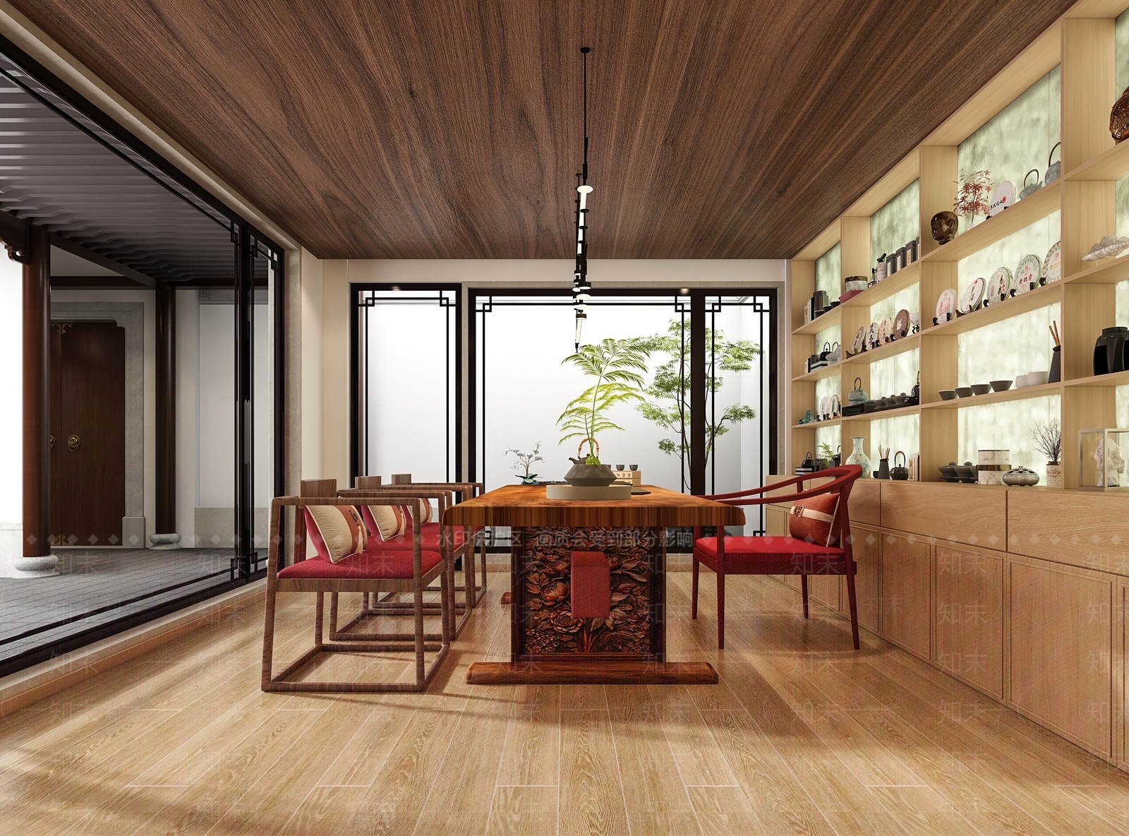 新中式原木茶室3D模型下载【ID:1196287961】