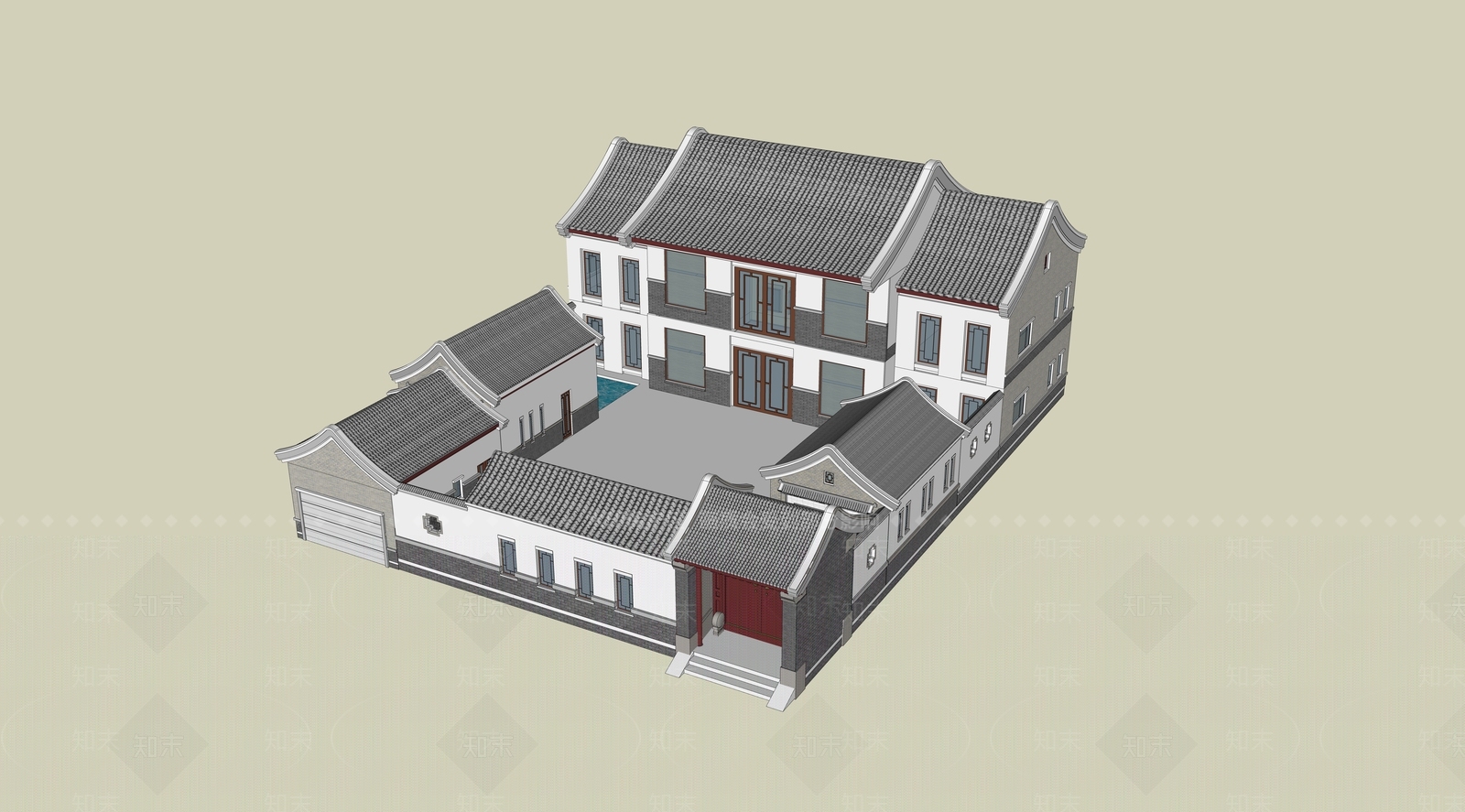 新中式四合院SU模型下载【ID:1196295618】