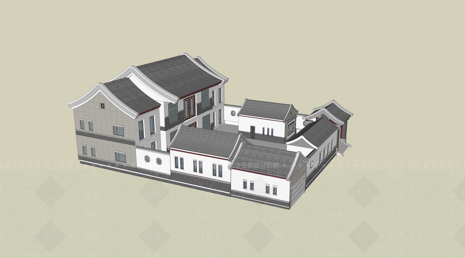 新中式四合院SU模型下载【ID:1196295618】