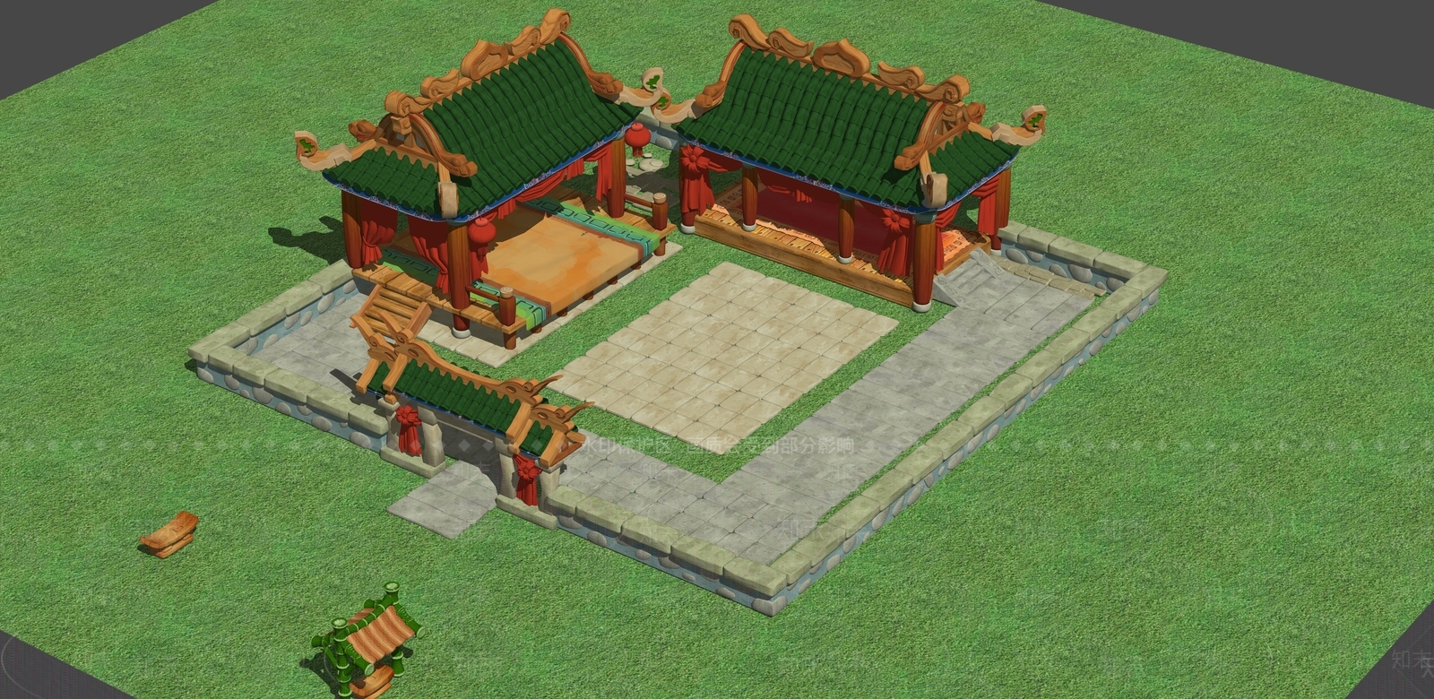 中式复古风格建筑SU模型下载【ID:1196297352】