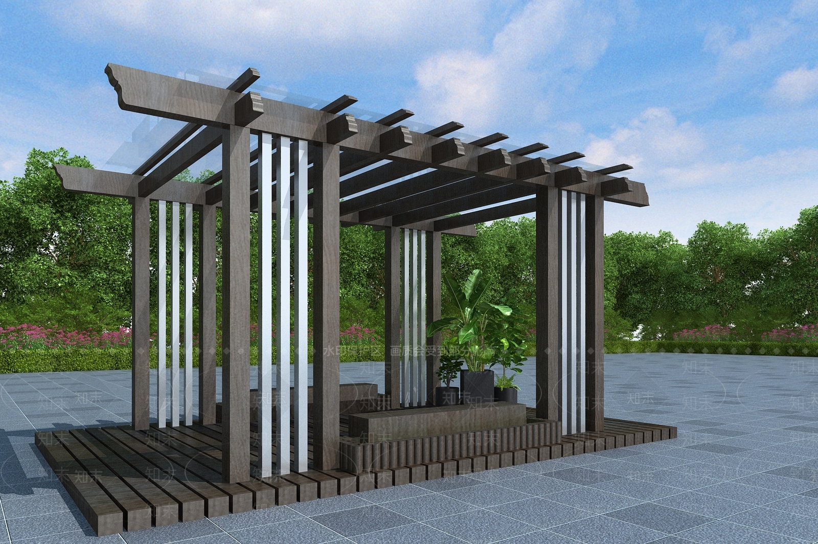 现代新中式廊架3D模型下载【ID:1196309123】