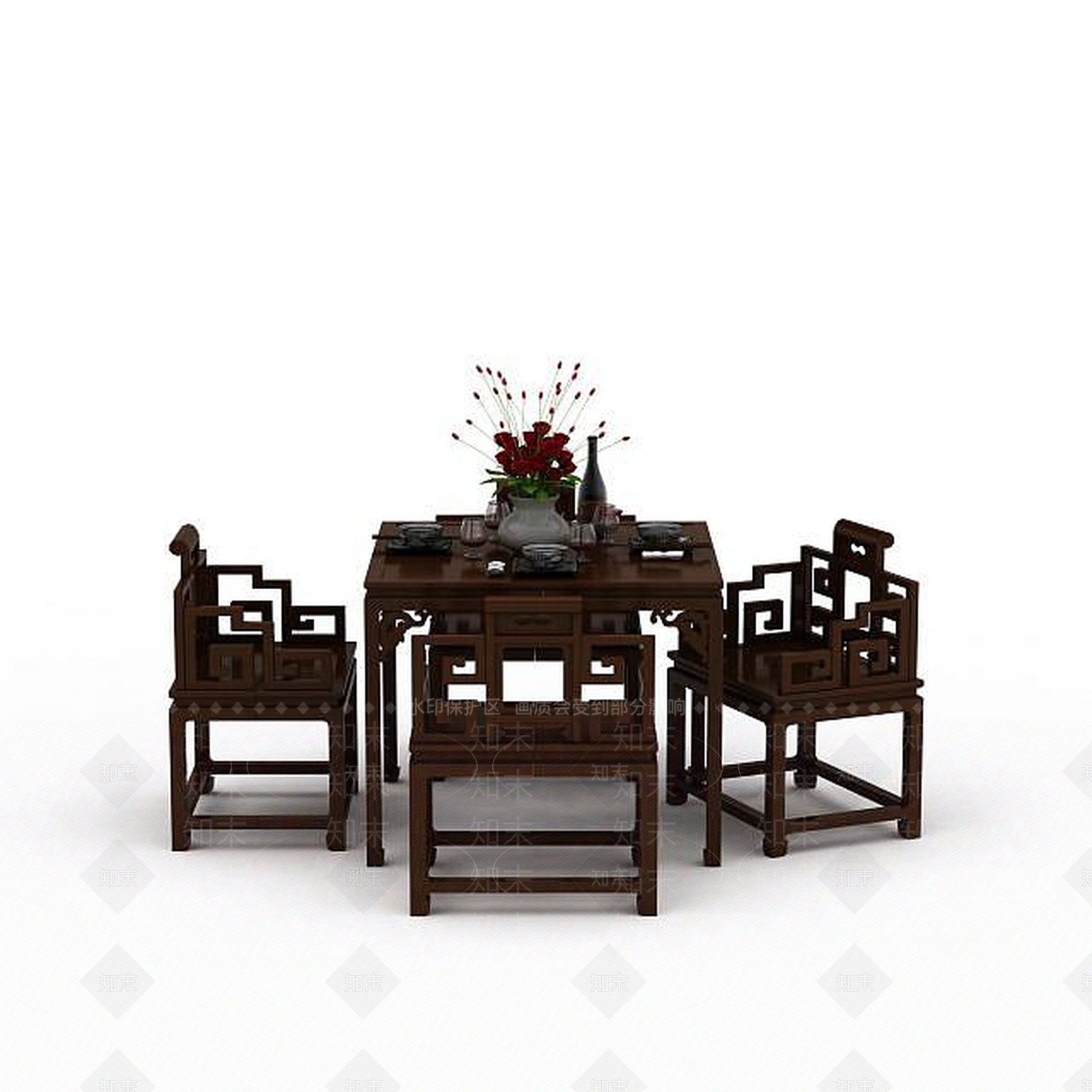 中式复古桌椅3D模型下载【ID:1196499391】