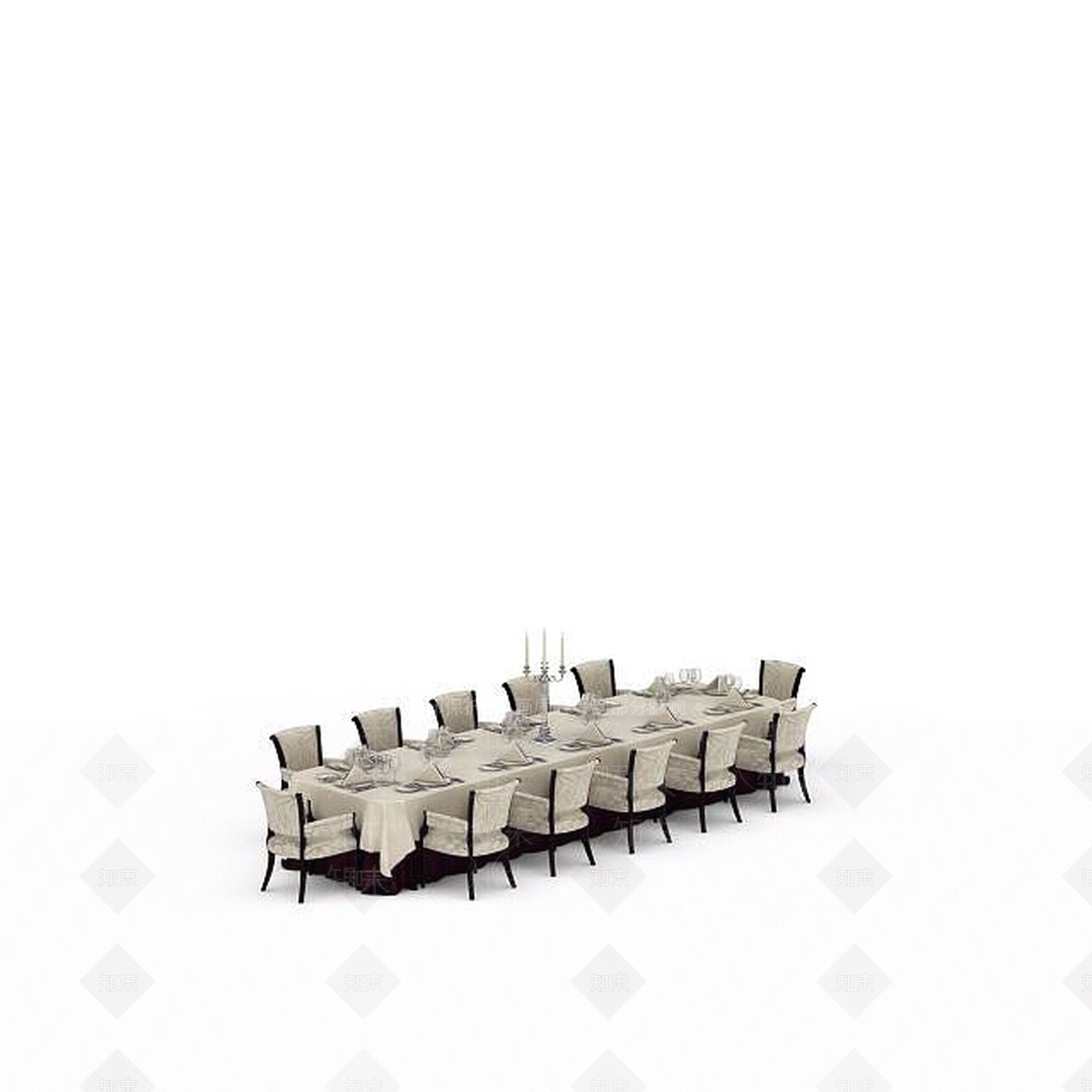现代白色会餐桌椅3D模型下载【ID:1196312638】