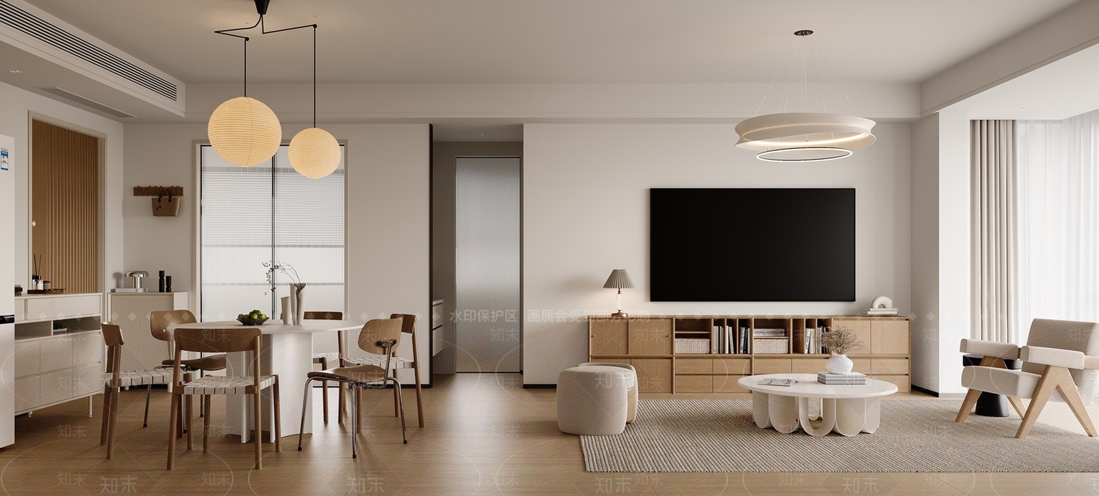 现代原木客餐厅3D模型下载【ID:1196314553】