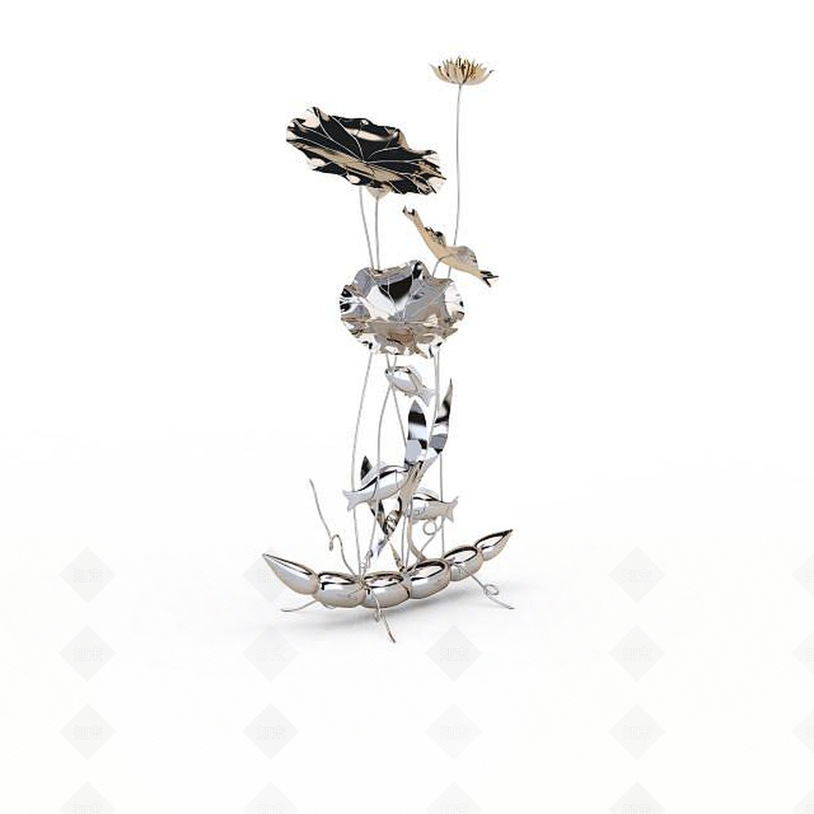 现代金属花朵饰品3D模型下载【ID:1196315084】