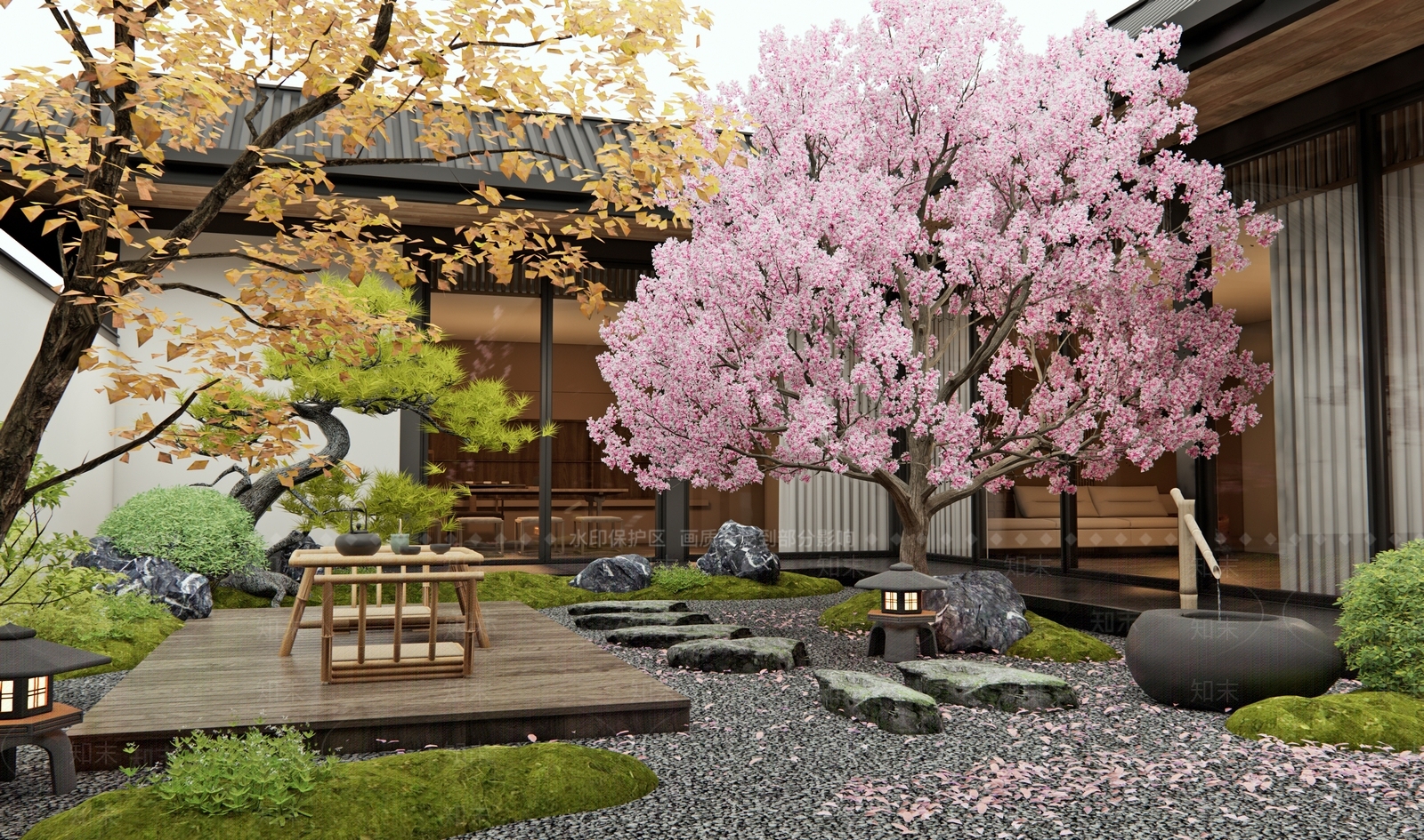 日式禅意乡村庭院SU模型下载【ID:1196315508】