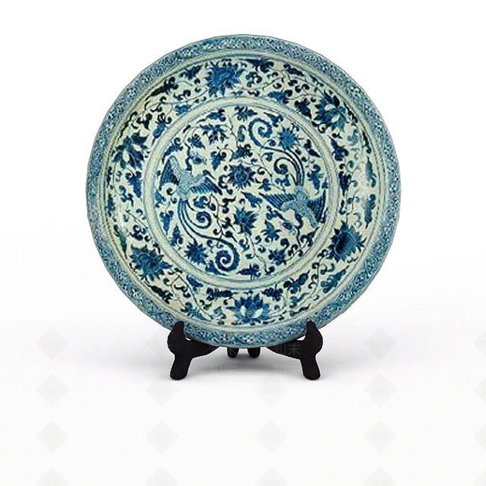 现代刻花蓝色瓷盘3D模型下载【ID:1196499329】