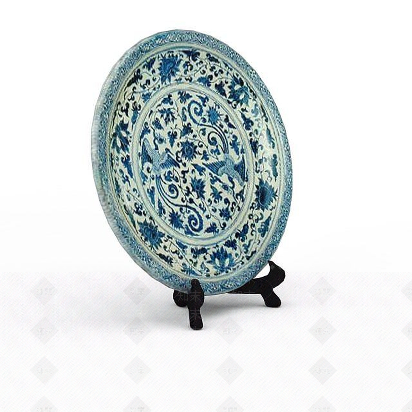 现代刻花蓝色瓷盘3D模型下载【ID:1196499329】