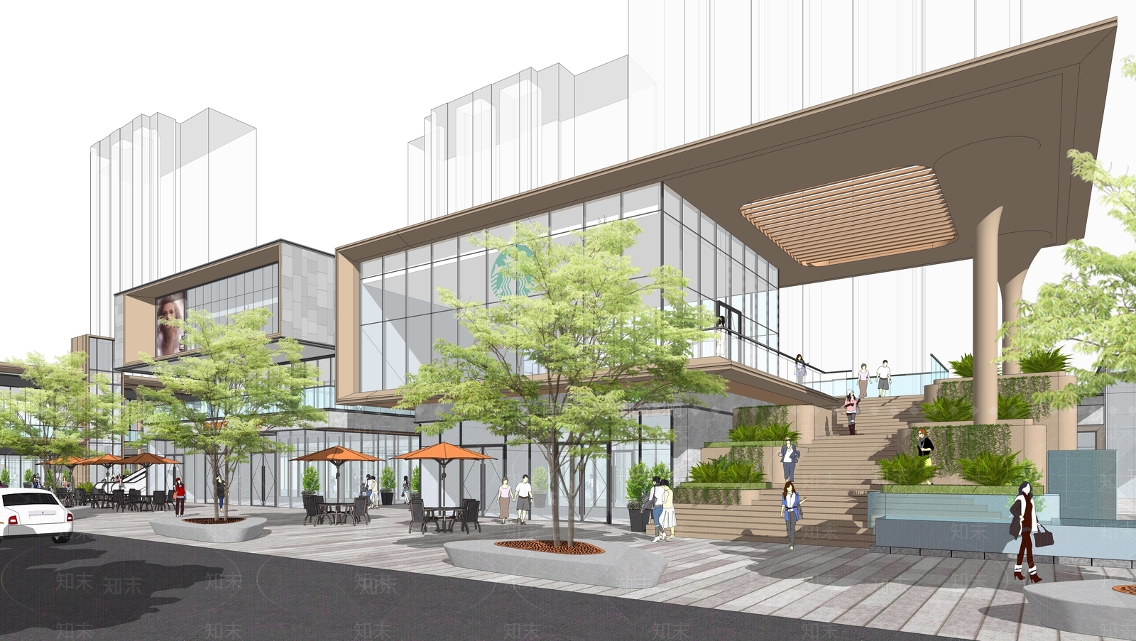 现代简约商业街SU模型下载【ID:1196321760】