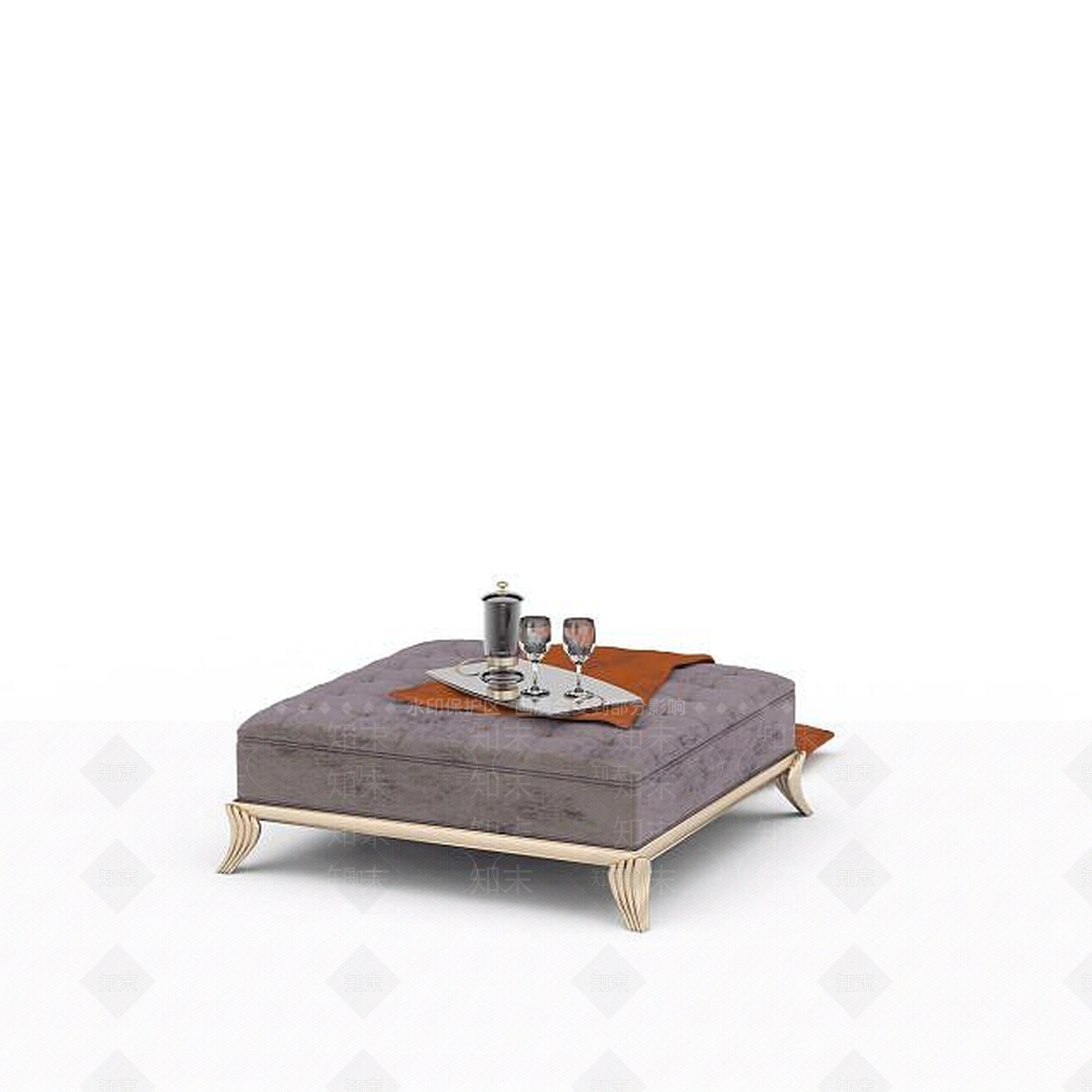 现代紫色布艺方桌3D模型下载【ID:1196498821】