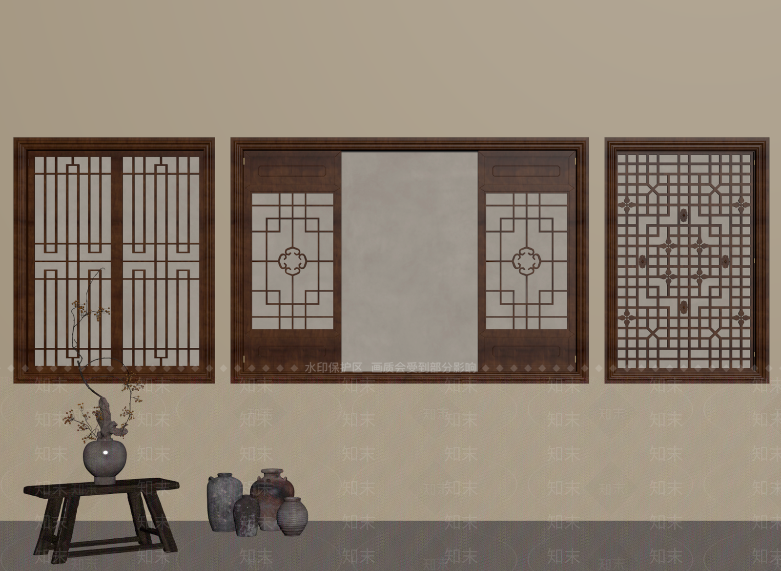 新中式中式镂花窗SU模型下载【ID:1196319087】