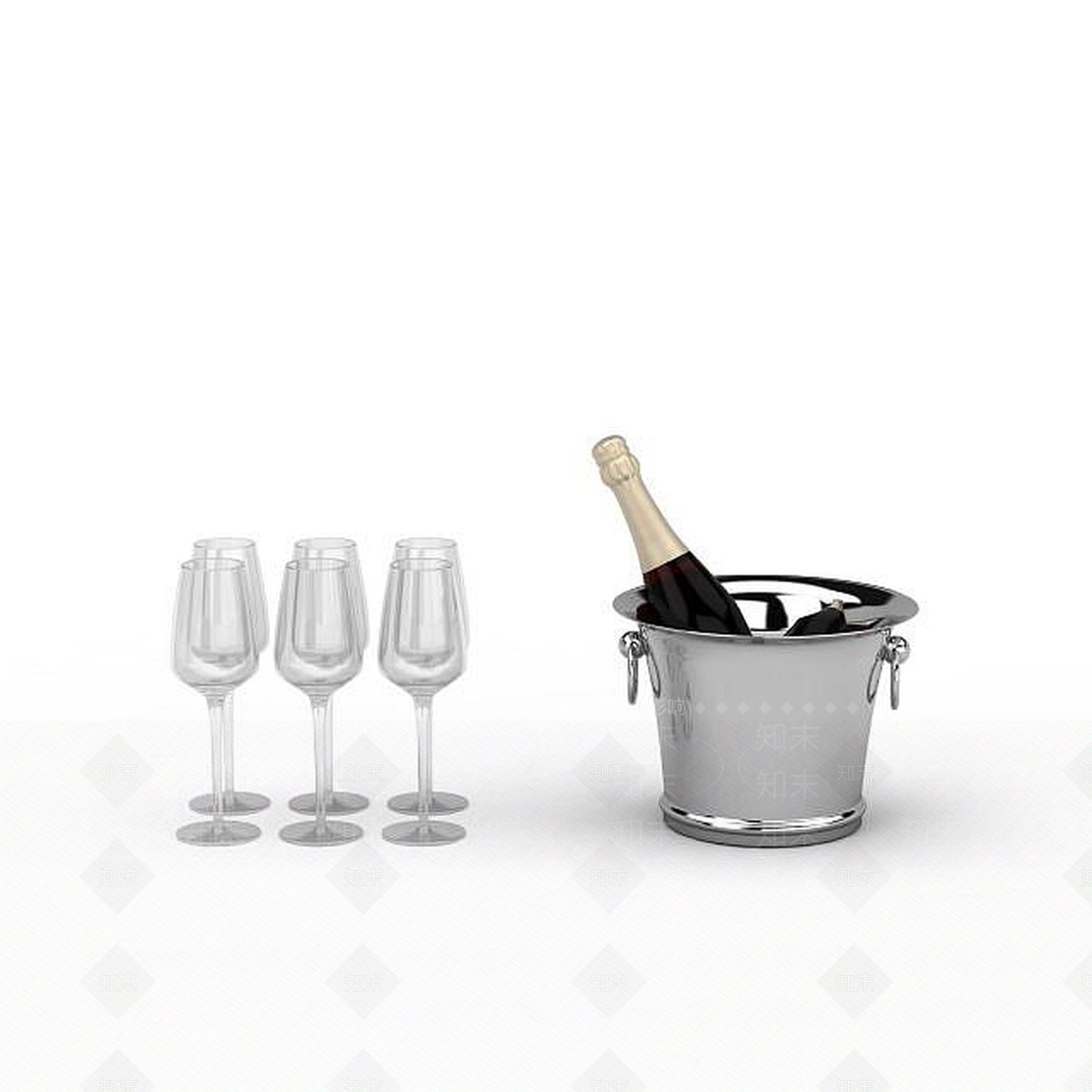 现代酒杯冰桶组合3D模型下载【ID:1196499485】