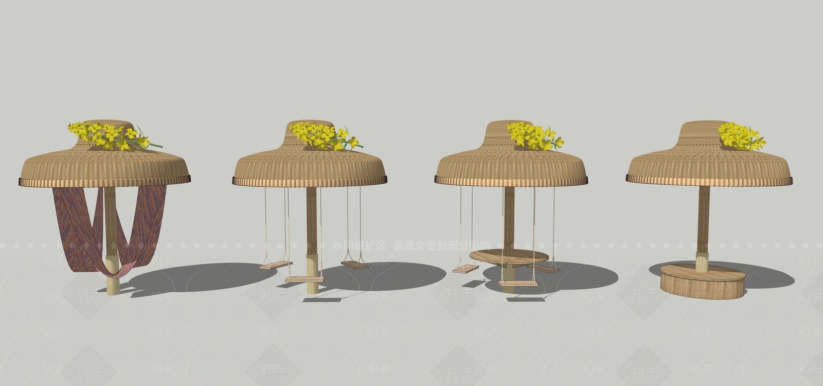 现代原木廊架SU模型下载【ID:1196322386】