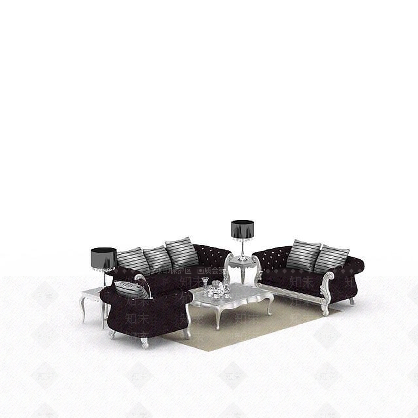 欧式古典欧式灰色沙发3D模型下载【ID:1196497358】