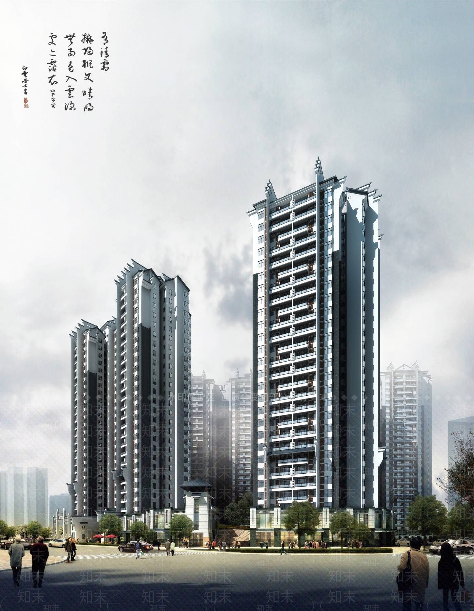 中式小高层住宅楼3D模型下载【ID:1196328434】