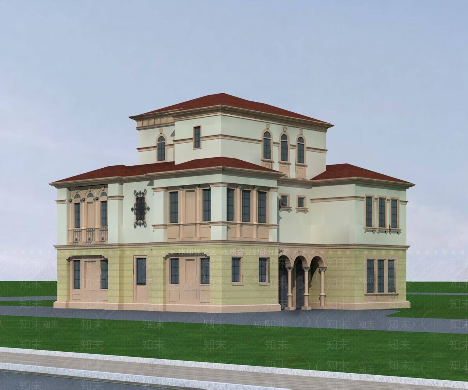 欧式别墅外观3D模型下载【ID:1196330521】