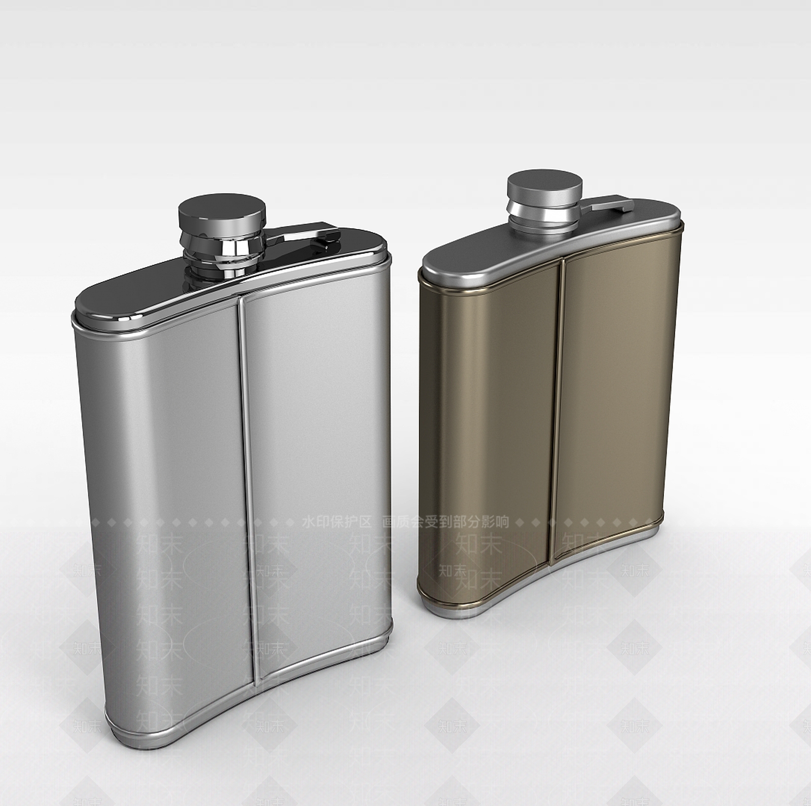 现代不锈钢扁酒瓶3D模型下载【ID:1196330728】