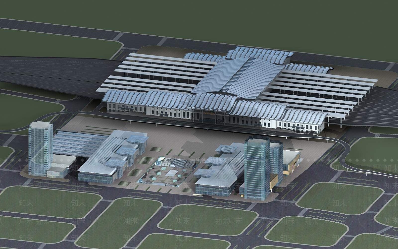 现代车站外观3D模型下载【ID:1196336489】
