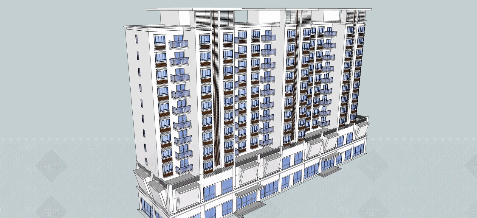 现代多层住宅SU模型下载【ID:1196339366】