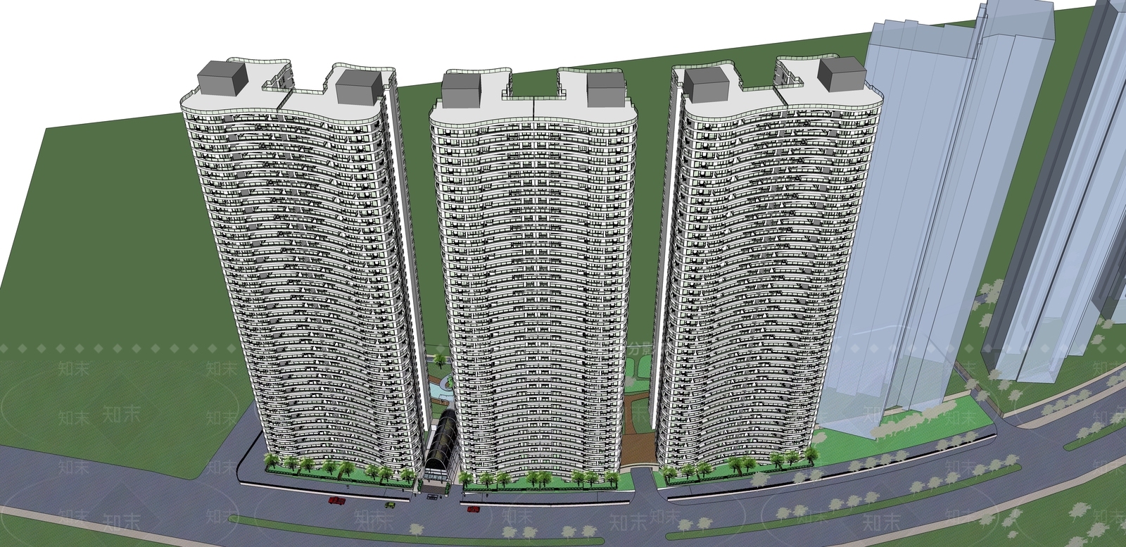 现代高层住宅SU模型下载【ID:1196346372】