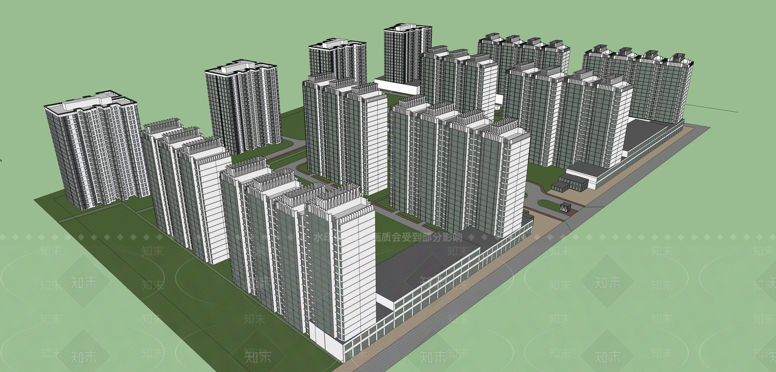 现代小区建筑SU模型下载【ID:1196347555】