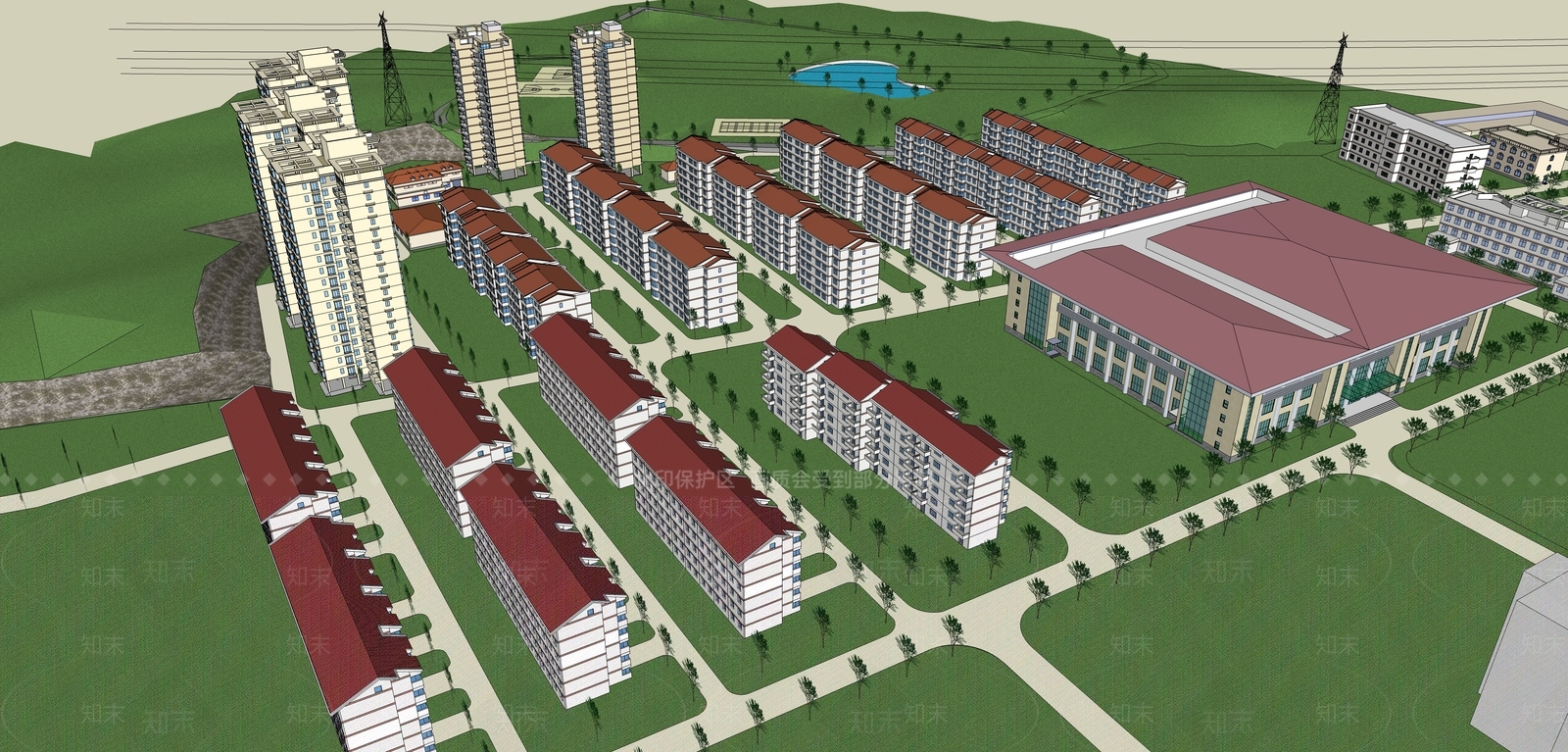 欧式现代小区建筑SU模型下载【ID:1196347806】