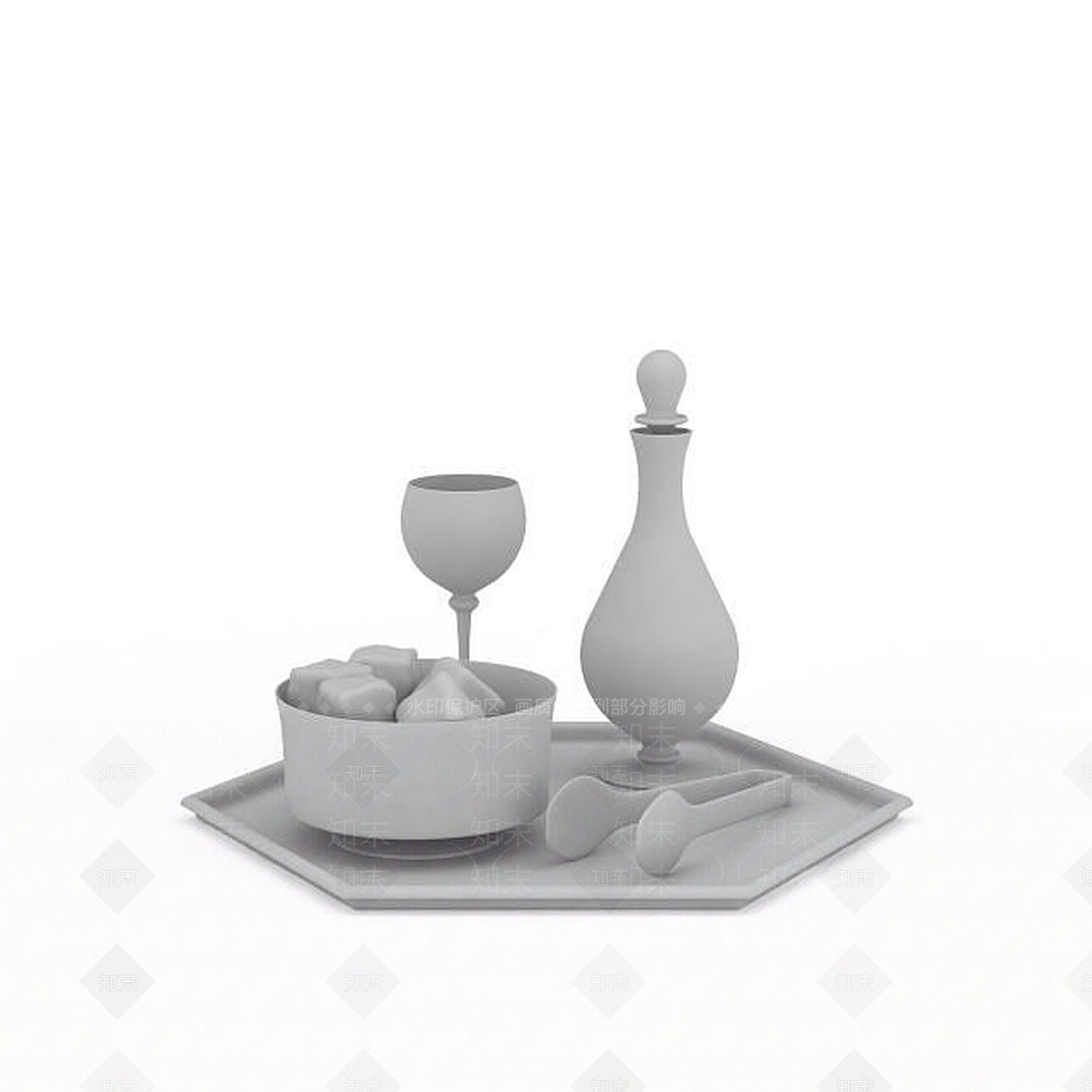 现代餐具组合3D模型下载【ID:1196348346】