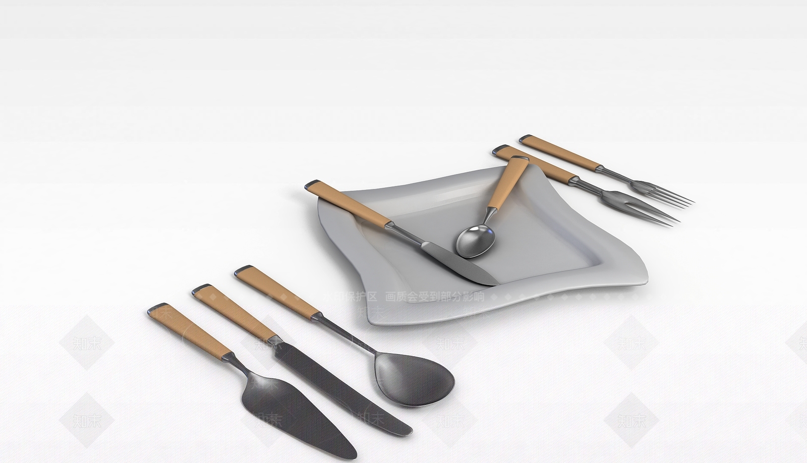 现代不锈钢刀叉3D模型下载【ID:1196353448】