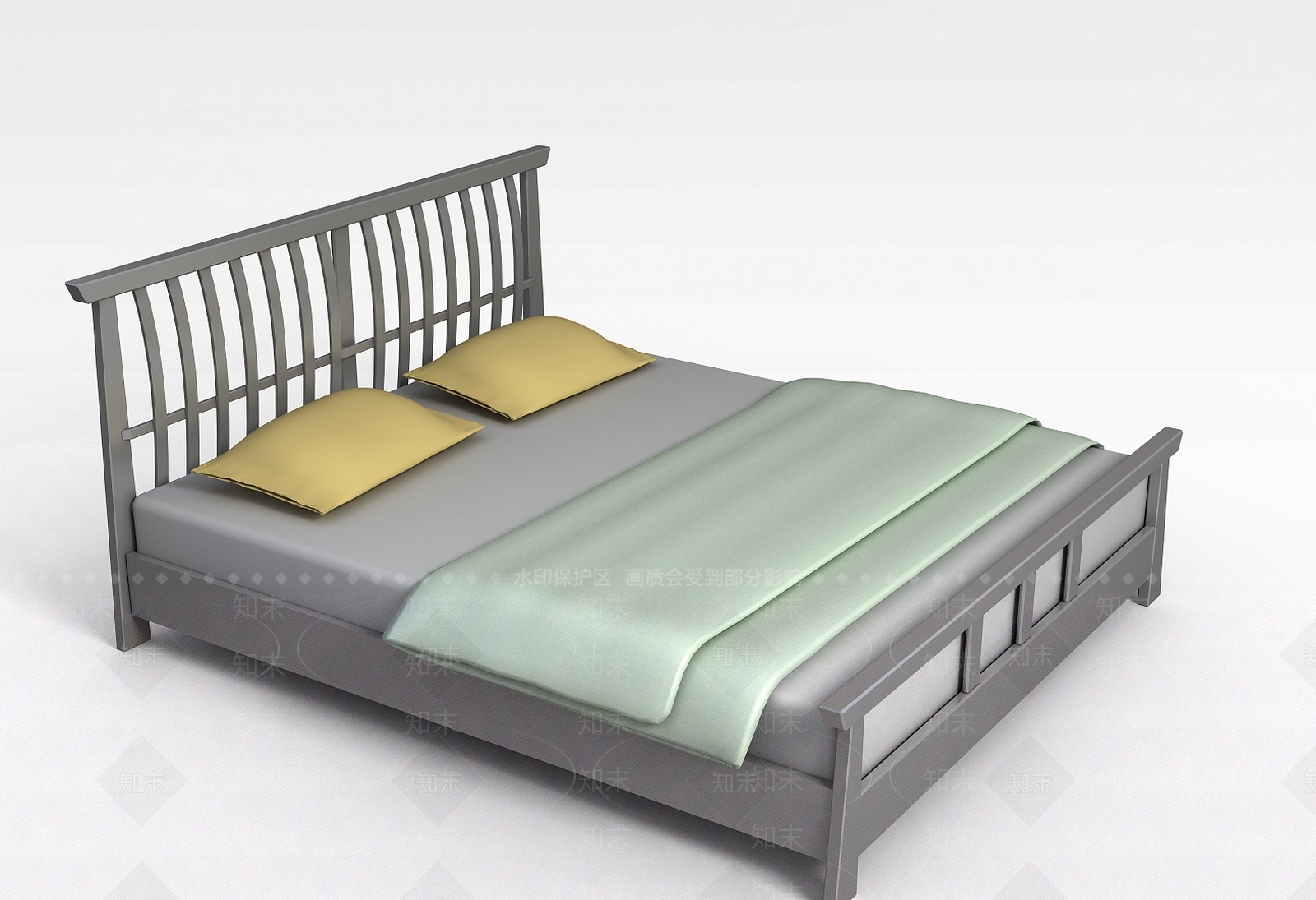 现代灰色木质床3D模型下载【ID:1196354124】
