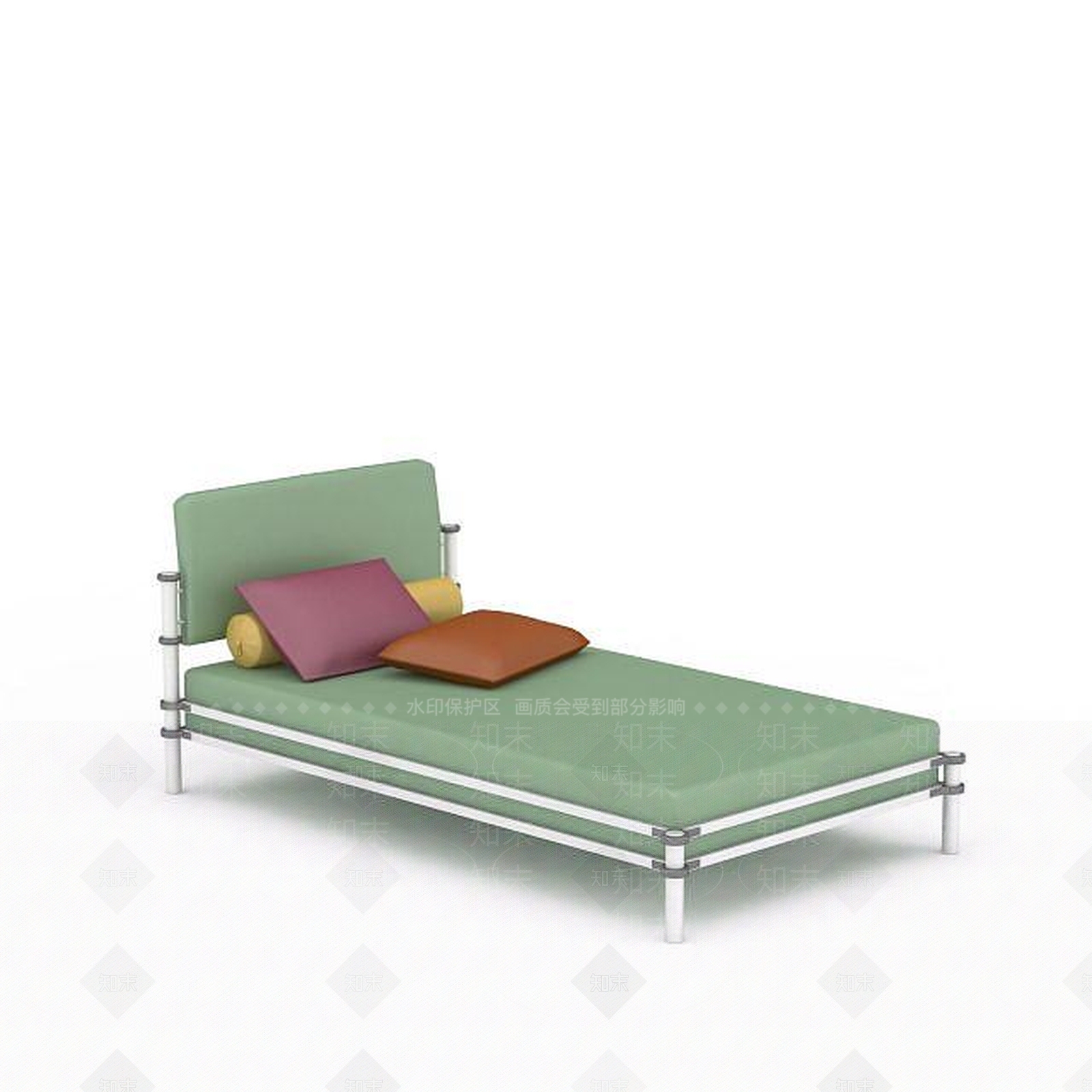 现代绿色单人床3D模型下载【ID:1196354673】