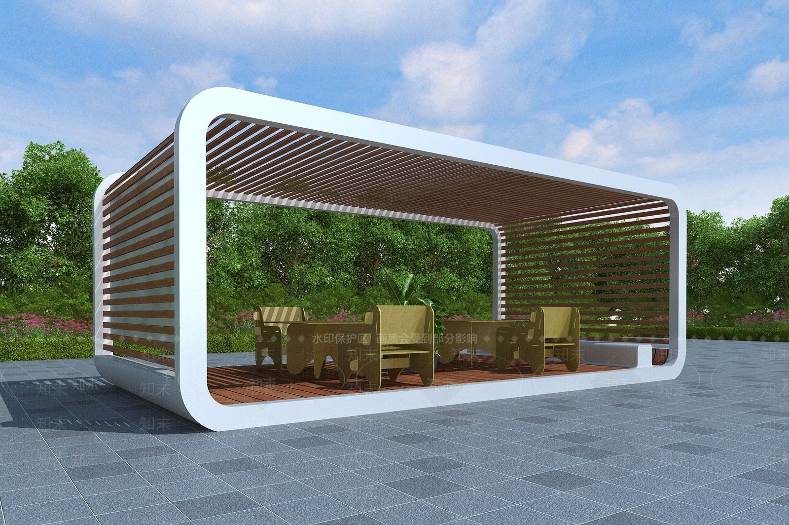 现代新中式廊架3D模型下载【ID:1196355341】
