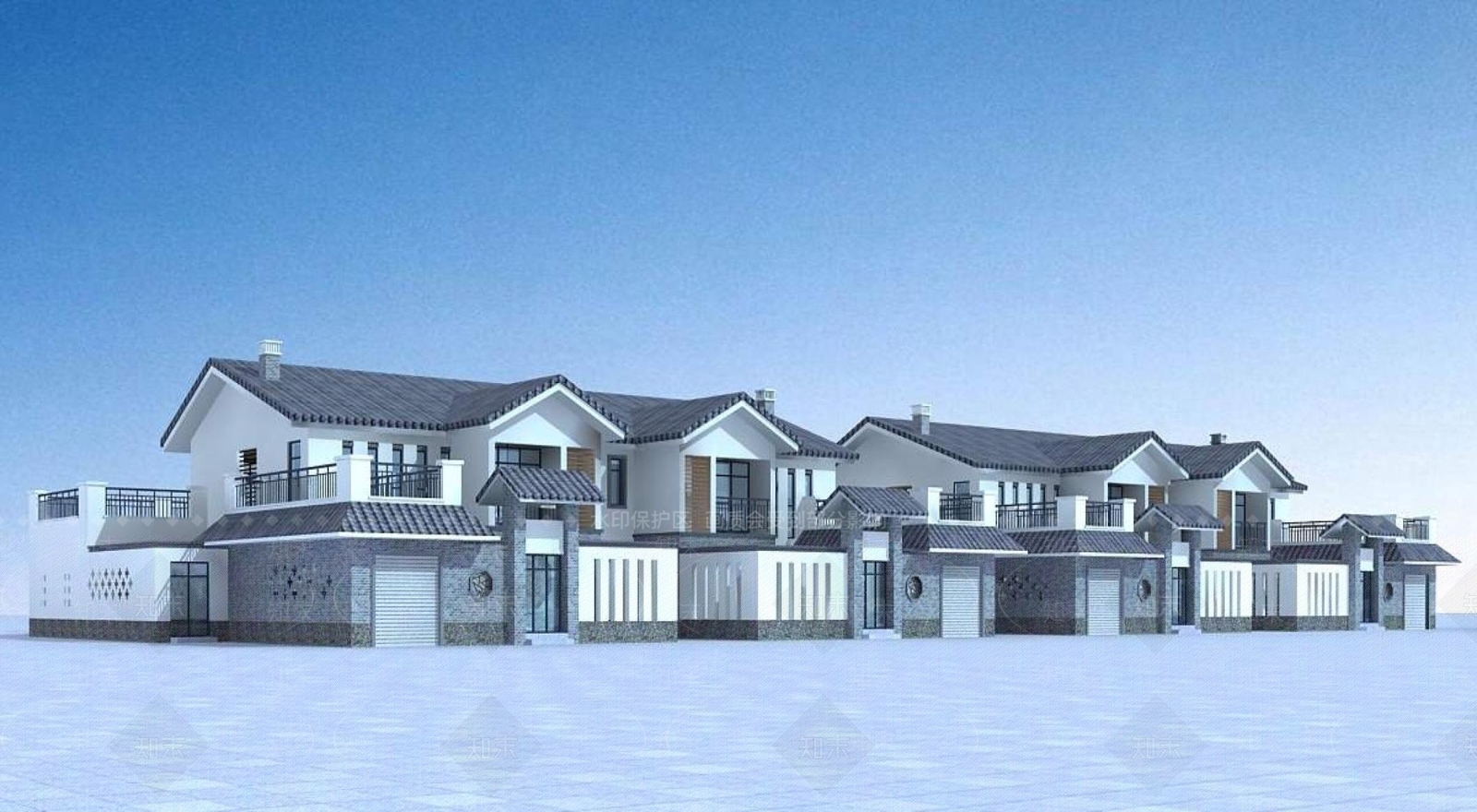 新中式别墅外观3D模型下载【ID:1196358016】