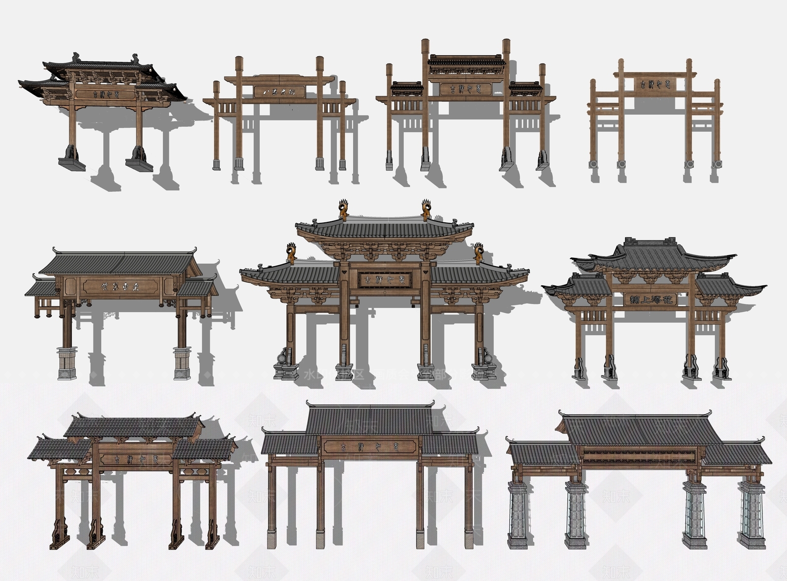 新中式中式牌坊牌楼SU模型下载【ID:1196360607】