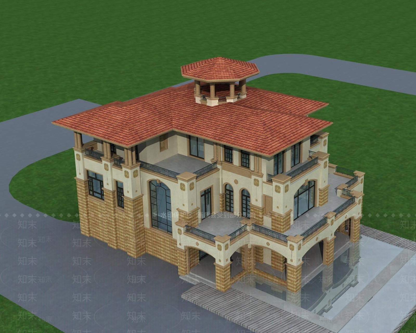 欧式别墅外观3D模型下载【ID:1196361127】