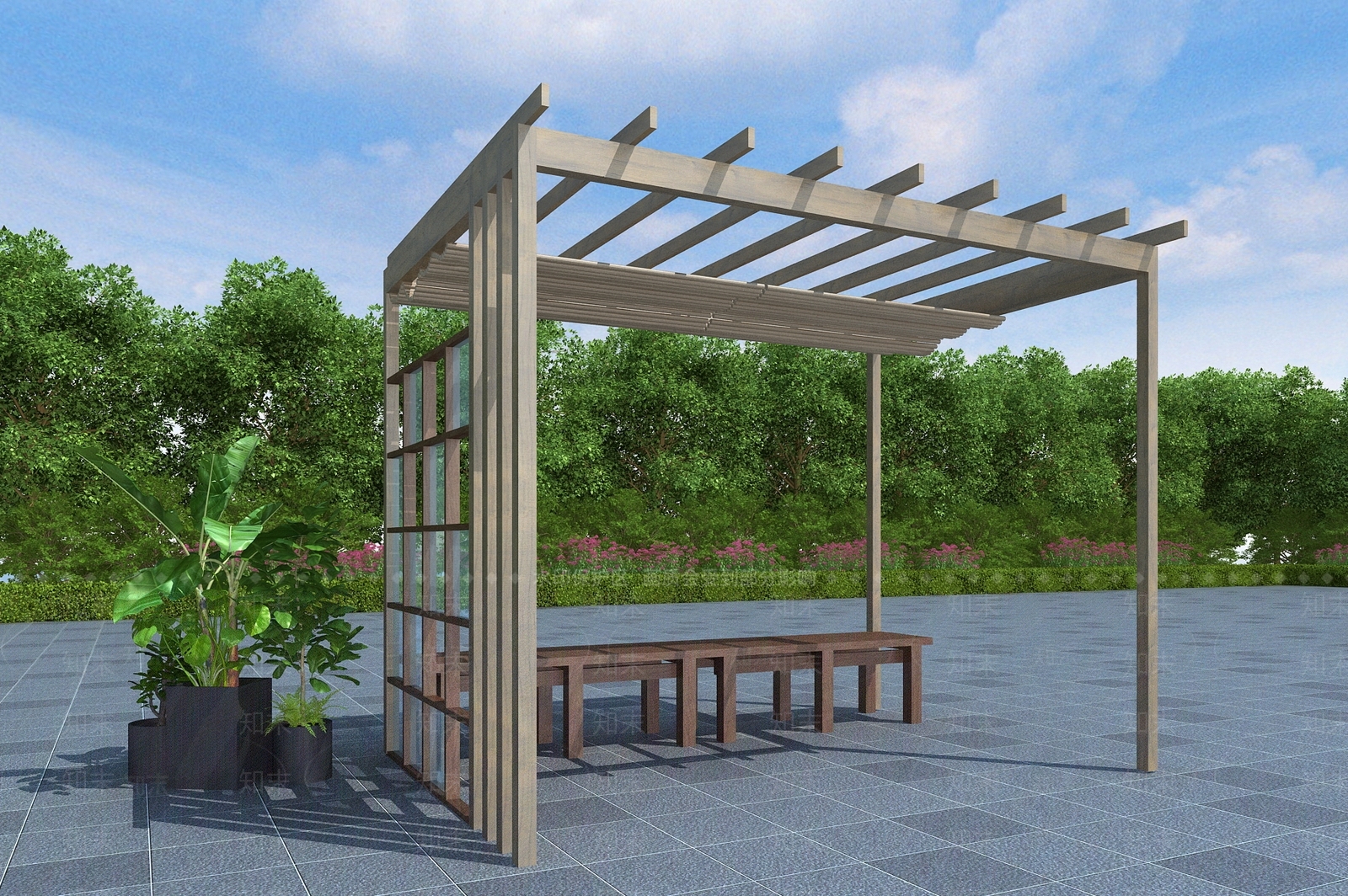 新中式现代廊架3D模型下载【ID:1196362106】