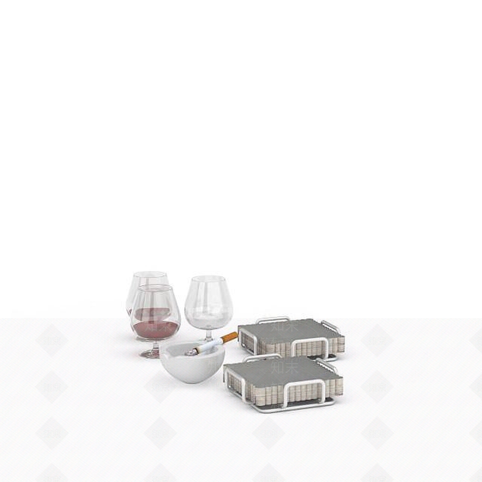 现代酒杯烟灰缸组合3D模型下载【ID:1196362699】