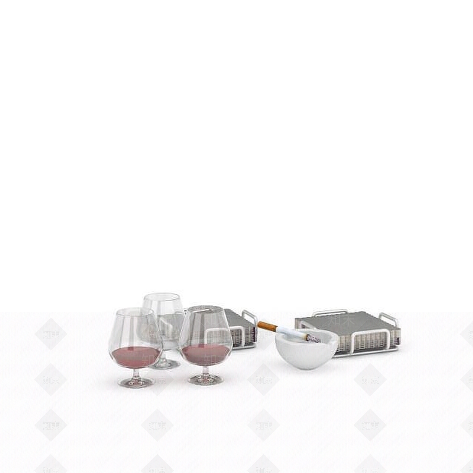 现代酒杯烟灰缸组合3D模型下载【ID:1196362699】
