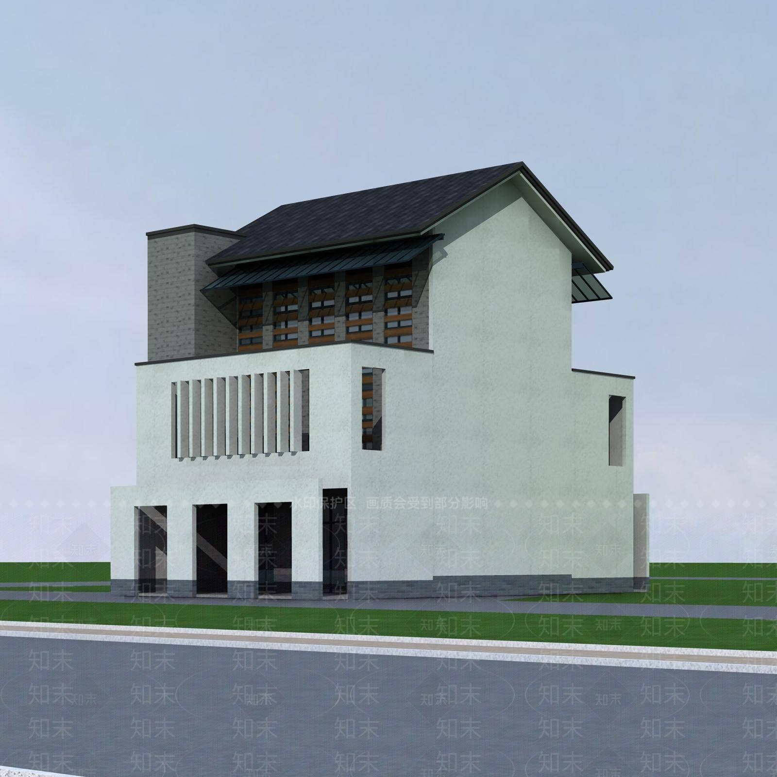 中式别墅外观3D模型下载【ID:1196363234】