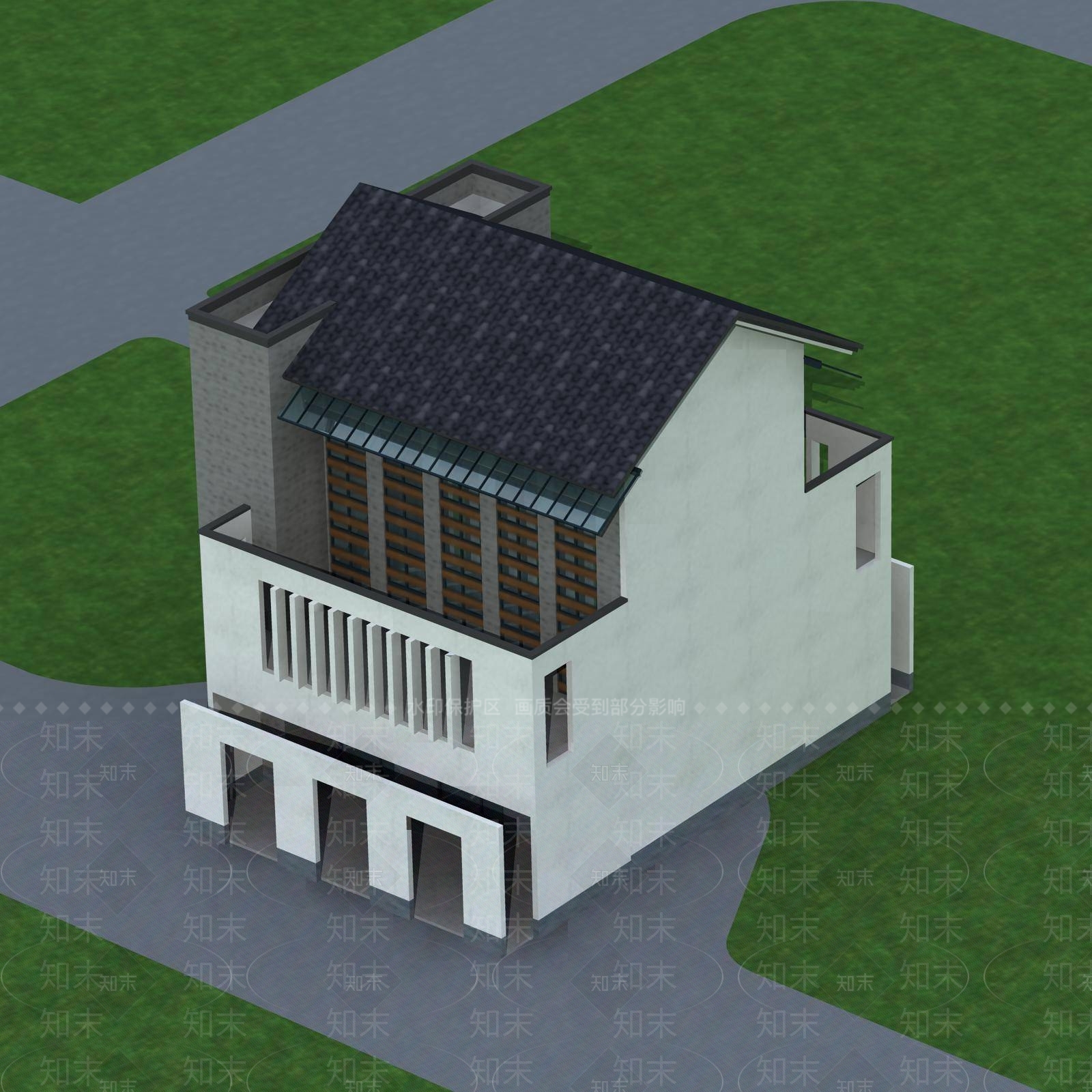 中式别墅外观3D模型下载【ID:1196363234】