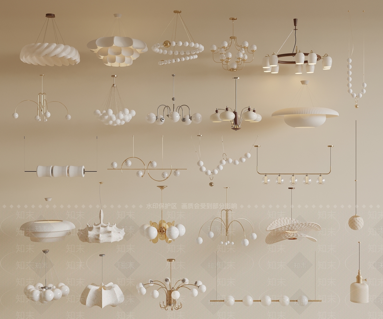 法式奶油吊灯3D模型下载【ID:1196366157】