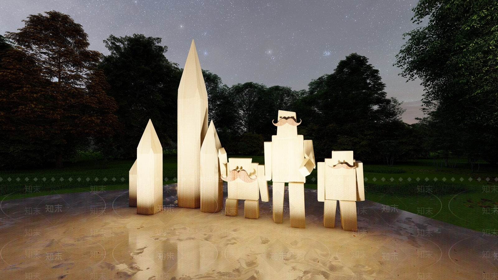 现代雕塑小品SU模型下载【ID:1196366304】