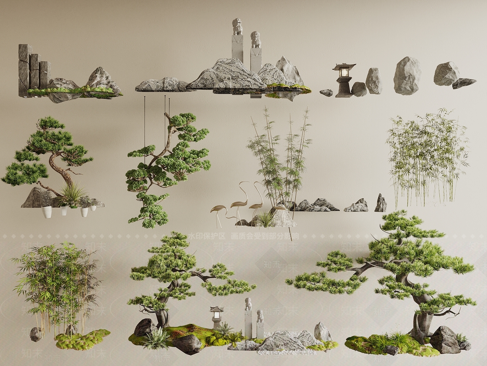 新中式室内景观3D模型下载【ID:1196371910】