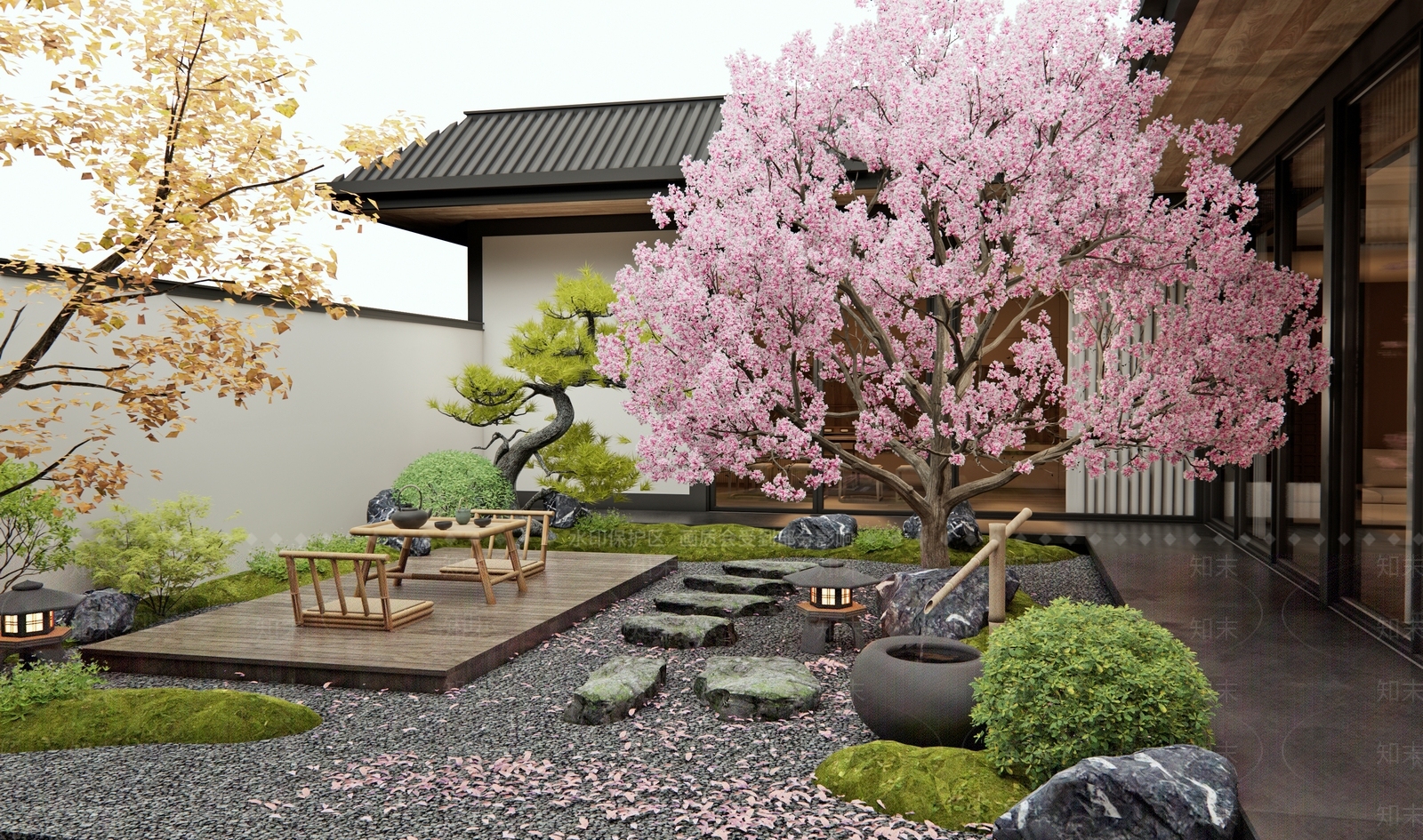 日式新中式庭院3D模型下载【ID:1196369630】