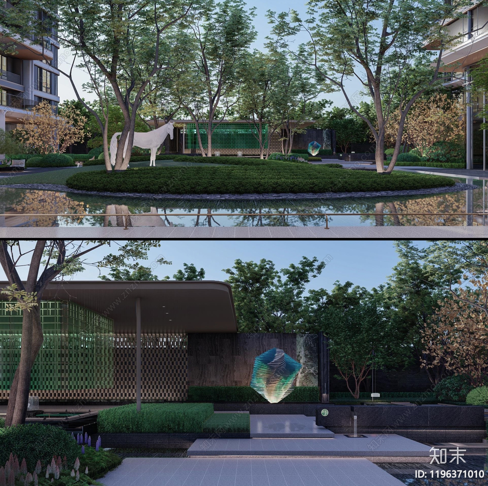 现代轻奢小区景观下载【ID:1196371010】