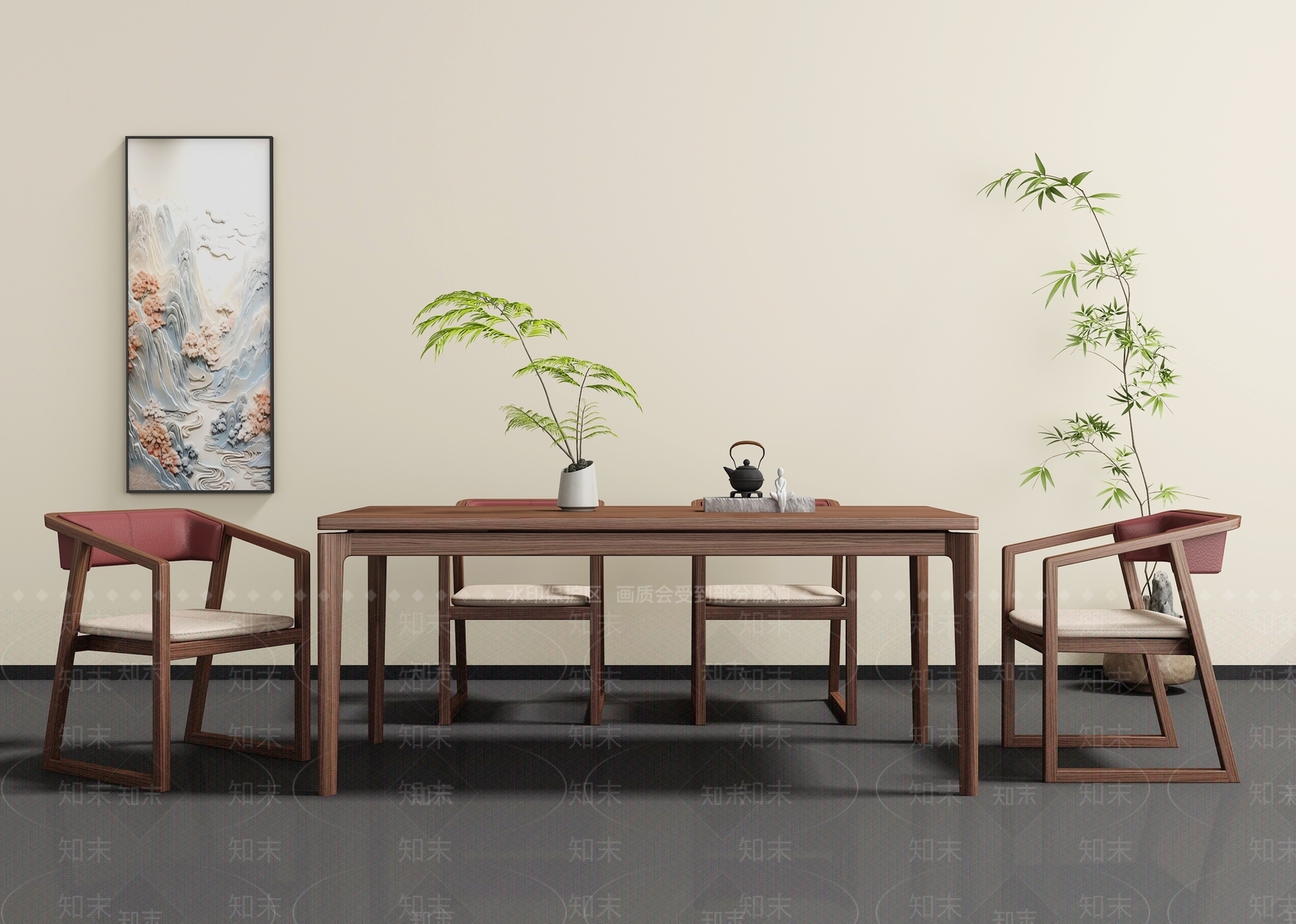 新中式餐桌椅3D模型下载【ID:1196373775】