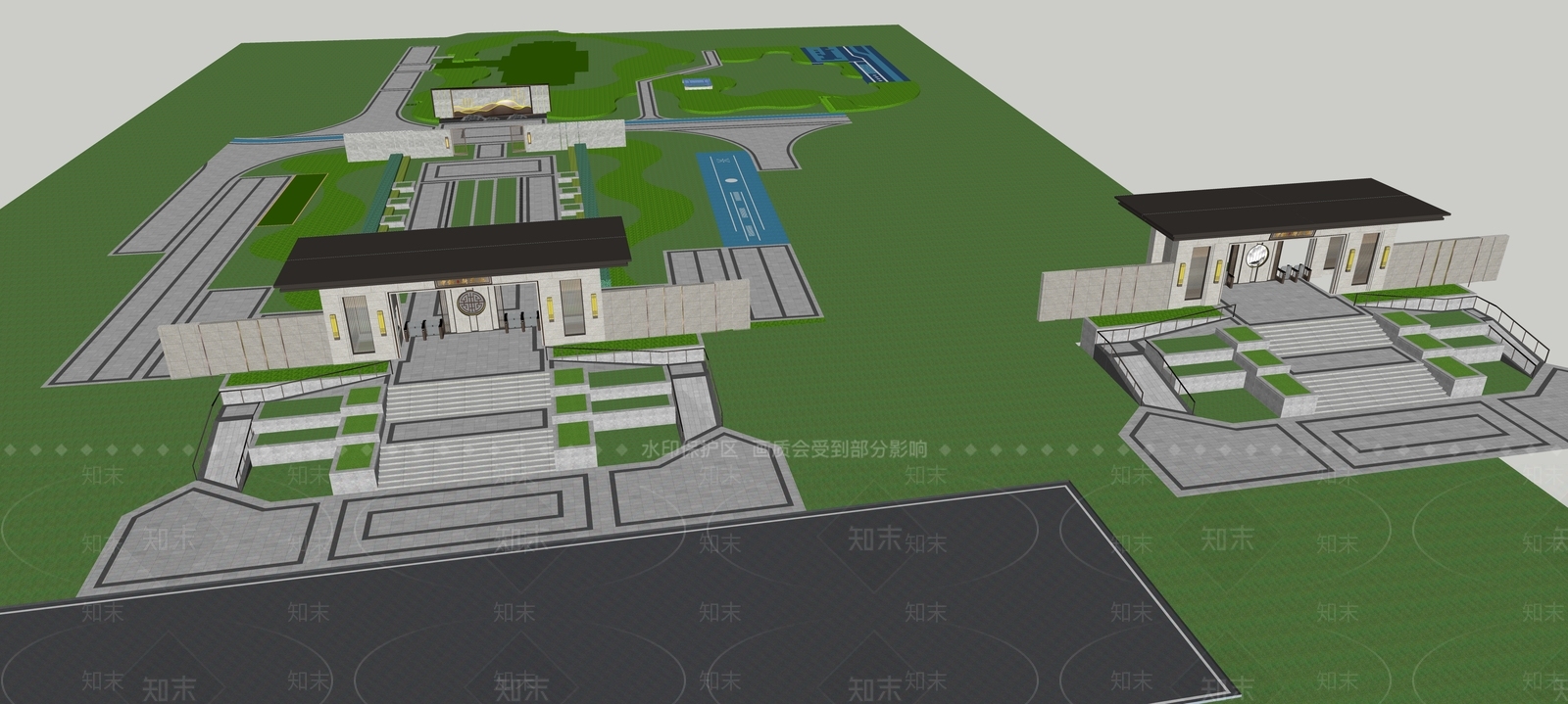 现代新中式入口大门SU模型下载【ID:1196374190】