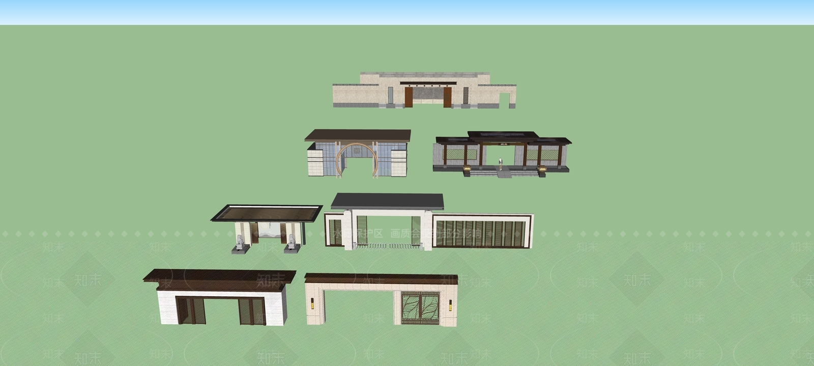新中式现代入口大门SU模型下载【ID:1196374462】