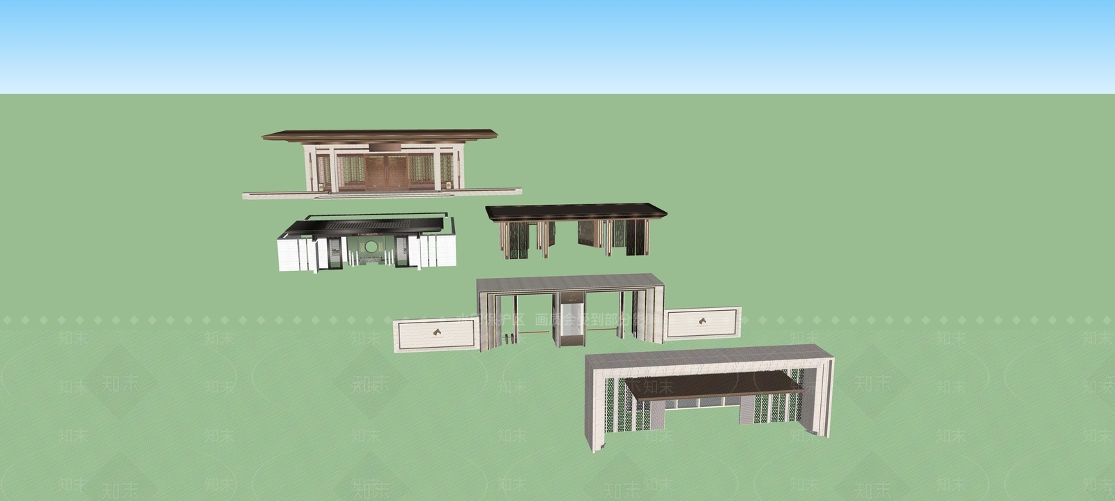 现代新中式入口大门SU模型下载【ID:1196374513】