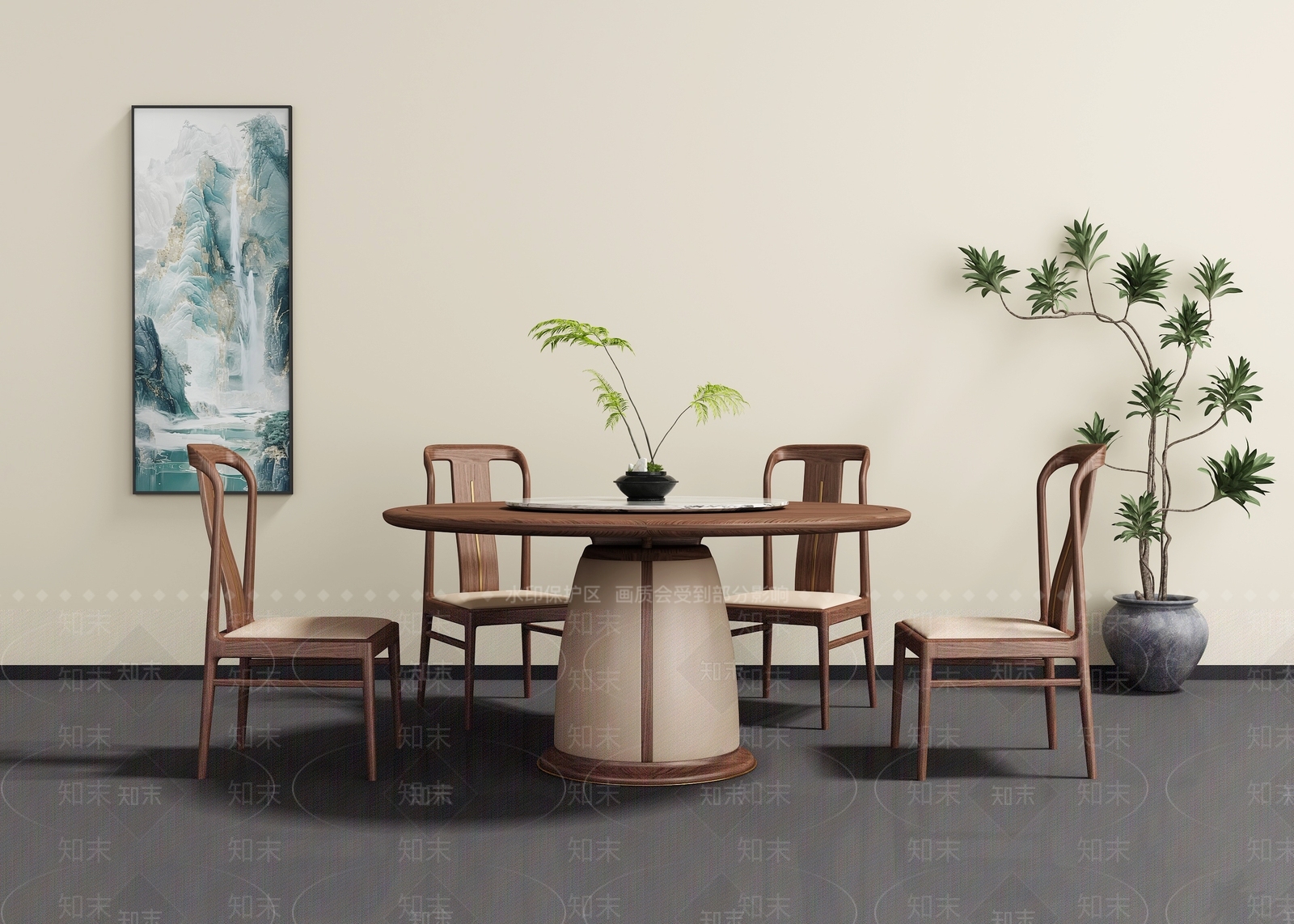 新中式餐桌椅3D模型下载【ID:1196376849】
