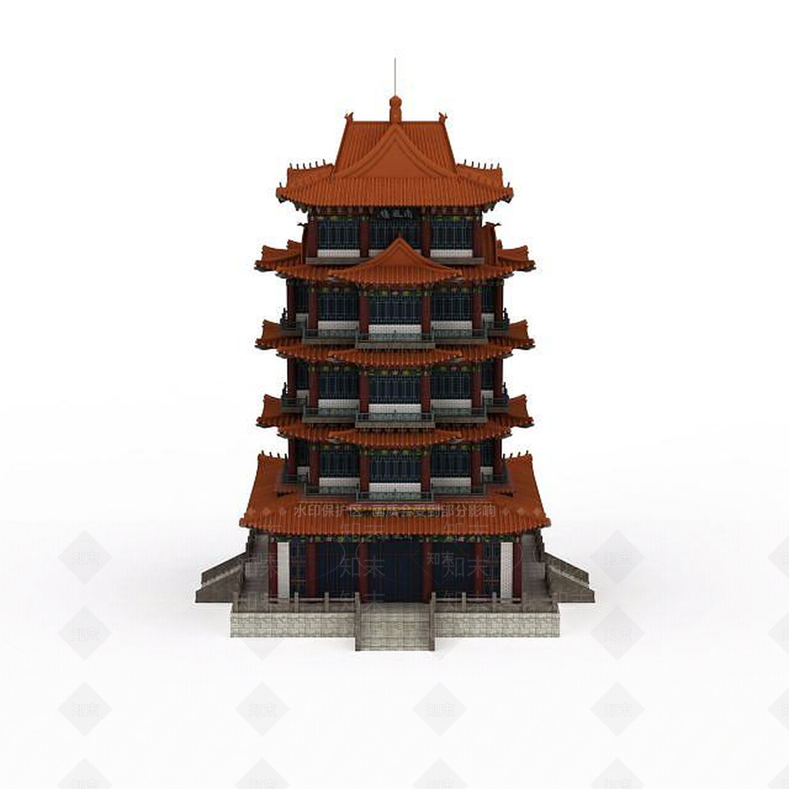 现代古代高层塔楼3D模型下载【ID:1196378454】